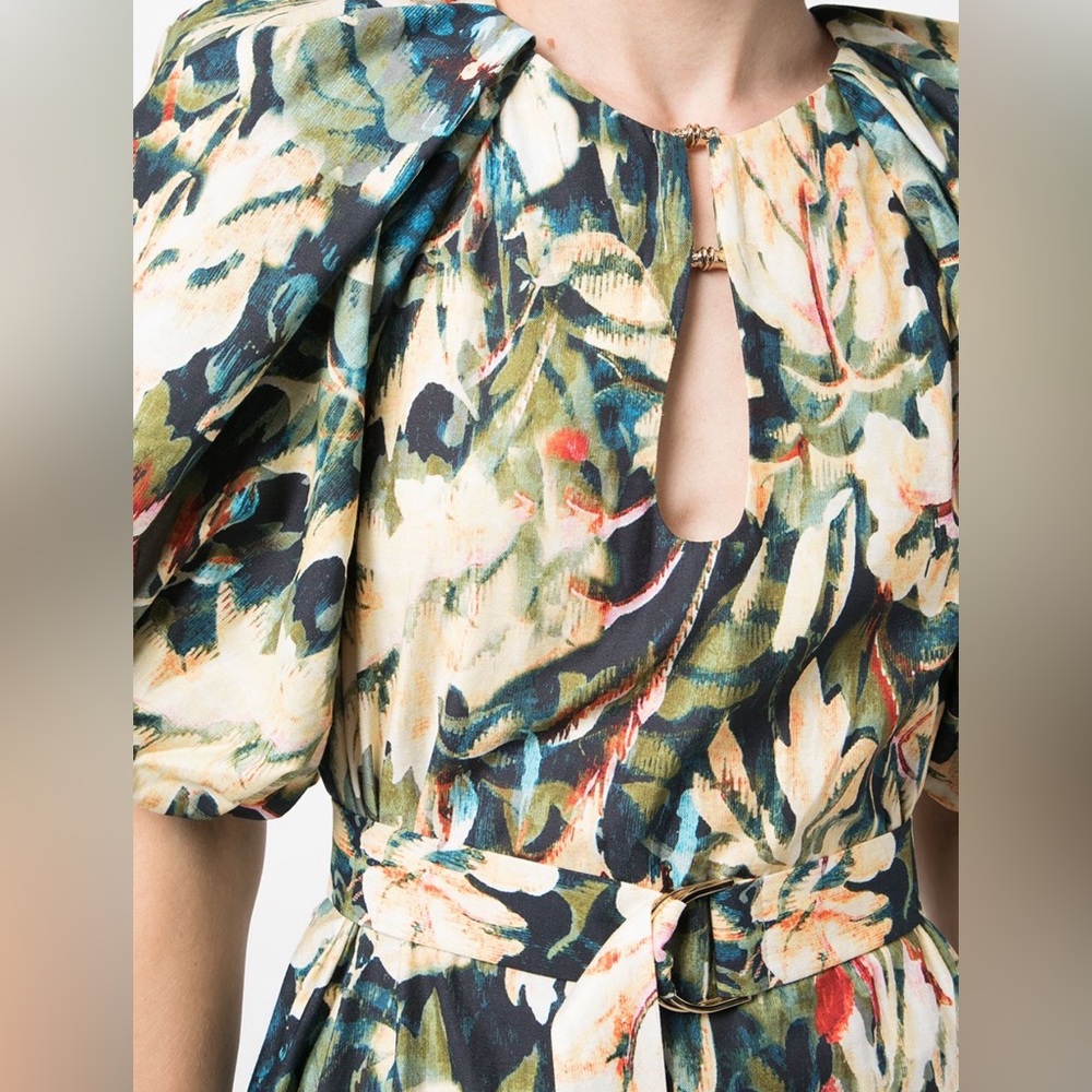 Acler Harlow Floral Print Midi Dress Belt Puff Sleeve - Picture 5 of 11